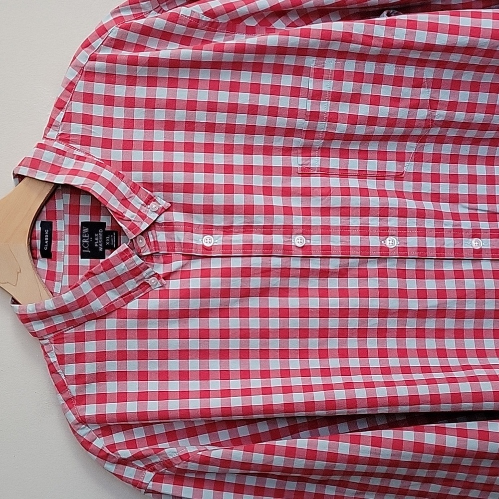 J. Crew Flex Washed Red Checkered Button Down Long Sleeve Shirt